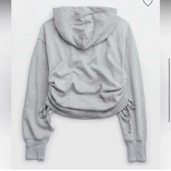Aerie Hoodie Sweatshirt Oversized Cinch Side Ruched Pullover Grey Cropped XS NEW - Picture 4 of 12